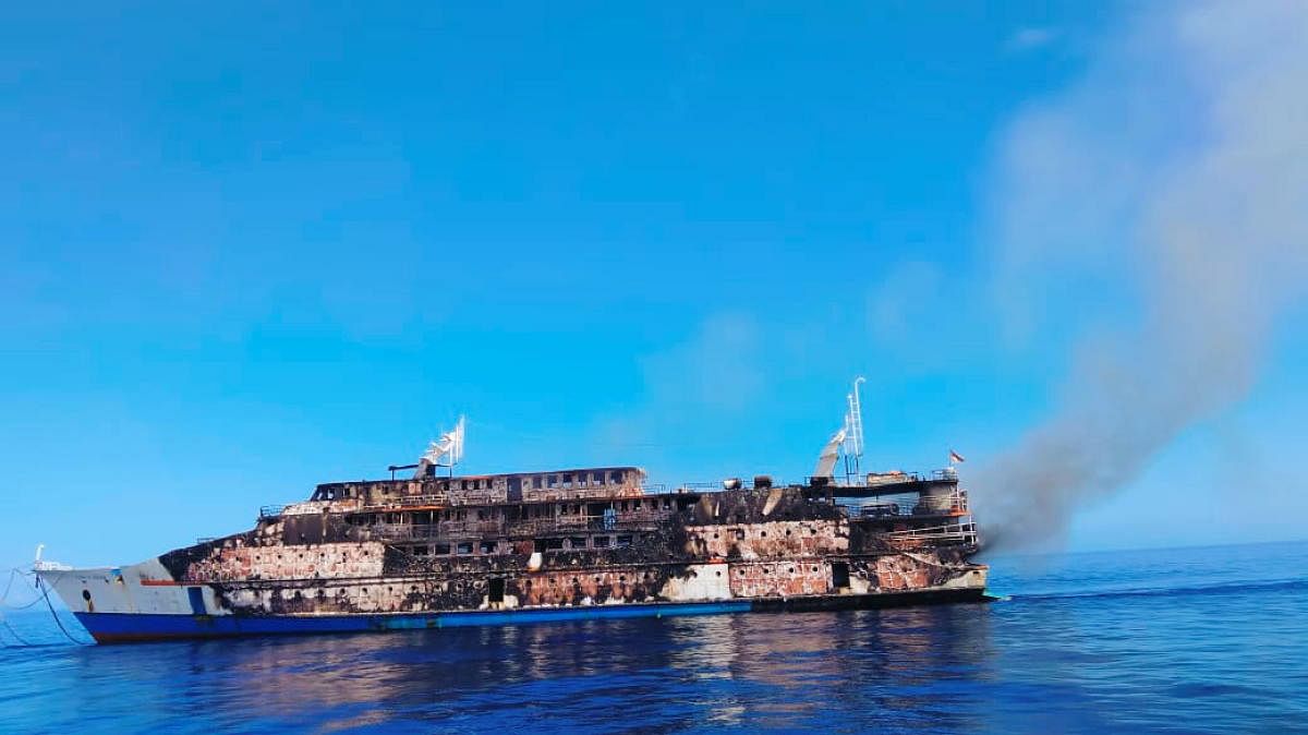 Smoke emerges from a ferry after a fire broke out on the vessel in North Maluku province, Indonesia. Credit: Reuters Photo