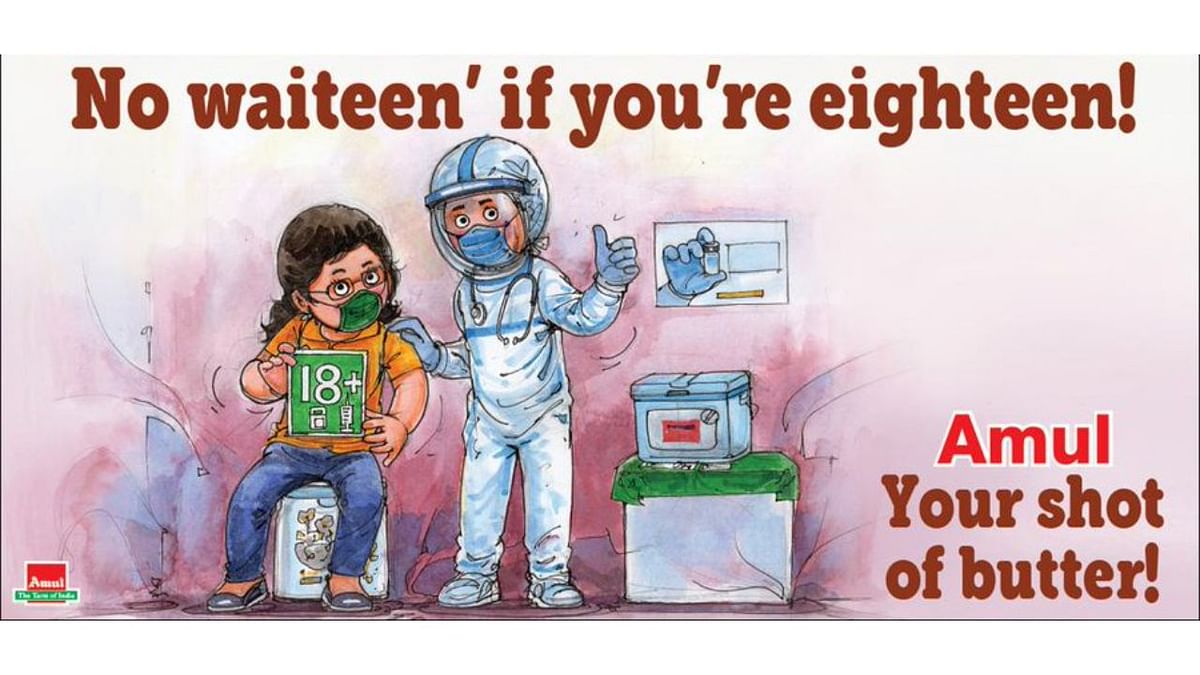 Amul hailed Covid 19 vaccine for all above 18 move with a specatular cartoon.