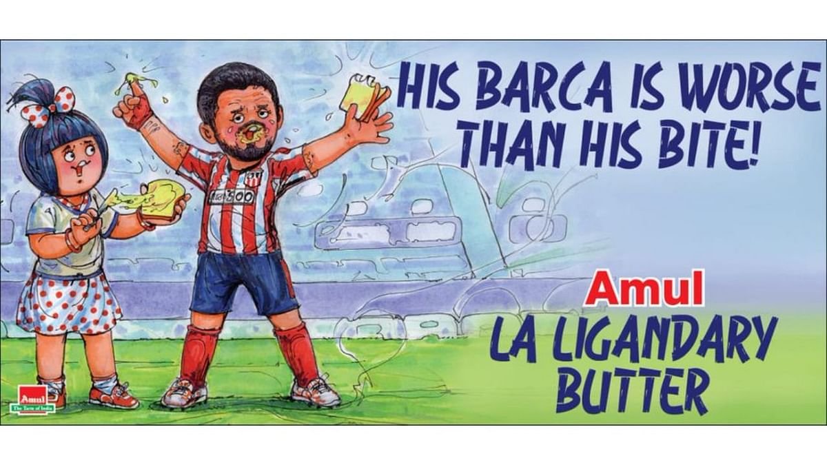 A cartoon on Luis Suarez win for Atletico Madrid.