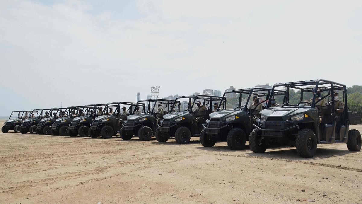 Mumbai Police will now be able to patrol beaches more efficiently and speedily thanks to the induction of ten All-Terrain Vehicles (ATVs) in its fleet on June 7. Credit: AFP Photo