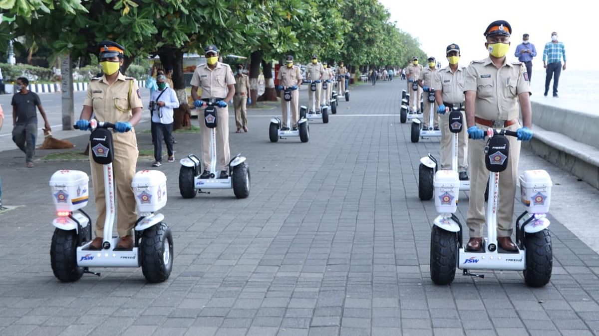 Earlier, they got self-balancing Segway scooters for patrolling at Worli Seaface. Credit: Twitter/@AnilDeshmukhNCP