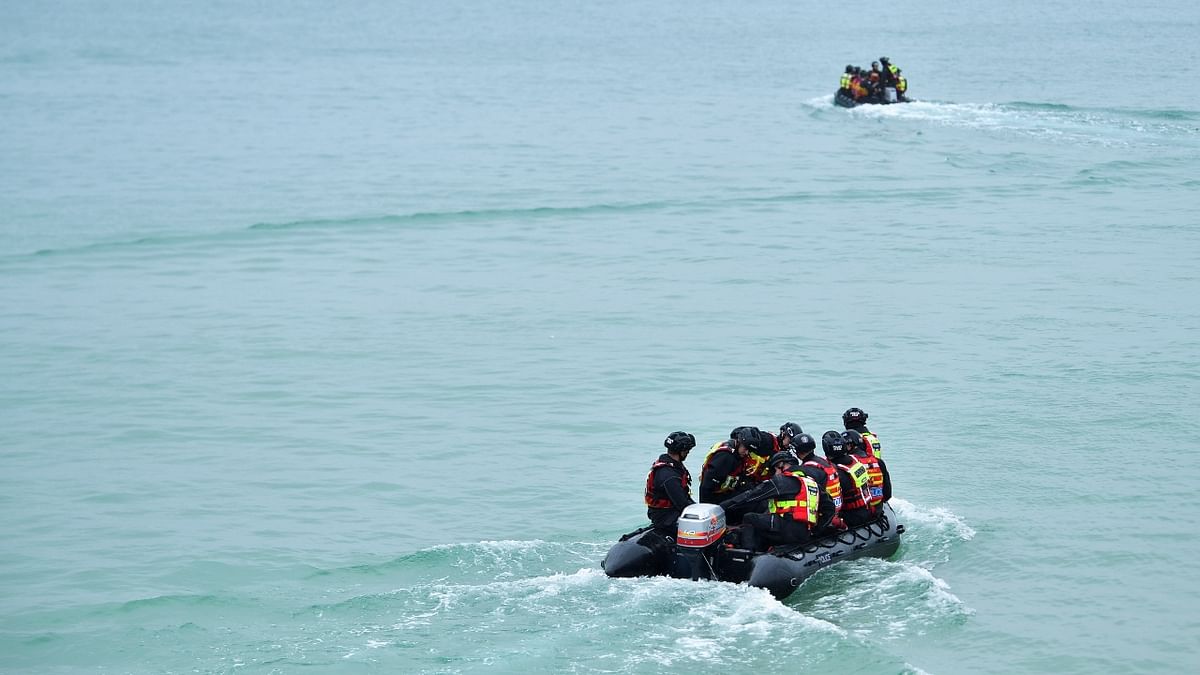 Police marine units patrol in St. Ives as security preparations are underway for the G7 leaders summit, Cornwall, Britain. Credit: Reuters Photo