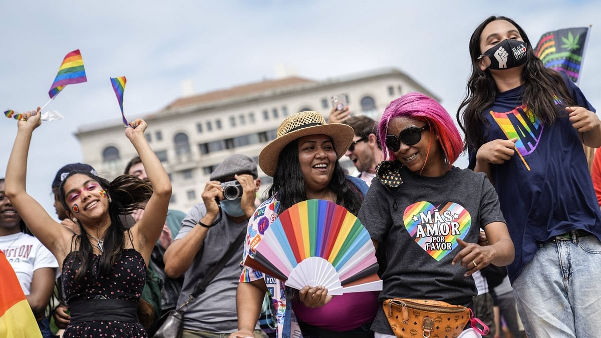 Members and allies of the LGBTQ community dance and celebrate at the end of the Pride Walk and Rally in Freedom Plaza in Washington, DC. Credit: AFP Photo