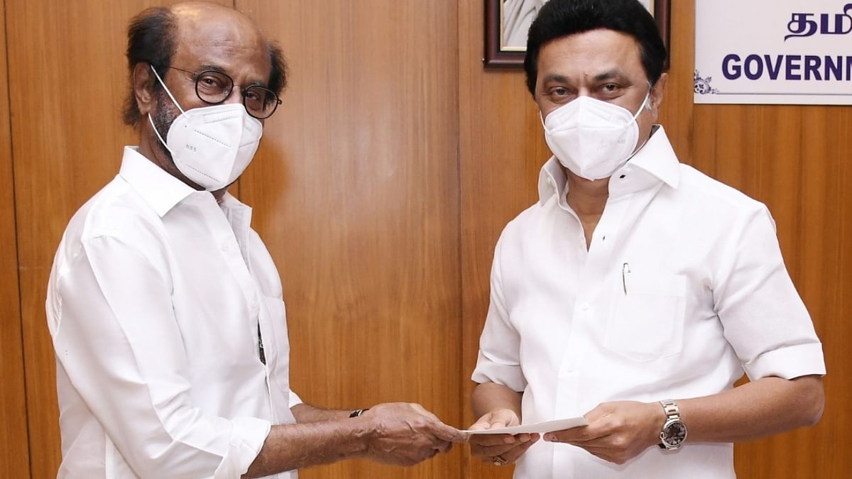 Superstar Rajinikanth met Tamil Nadu CM MK Stalin and donated Rs 50 lakh to the Chief Minister's Relief Fund as the state battles the second wave of coronavirus.