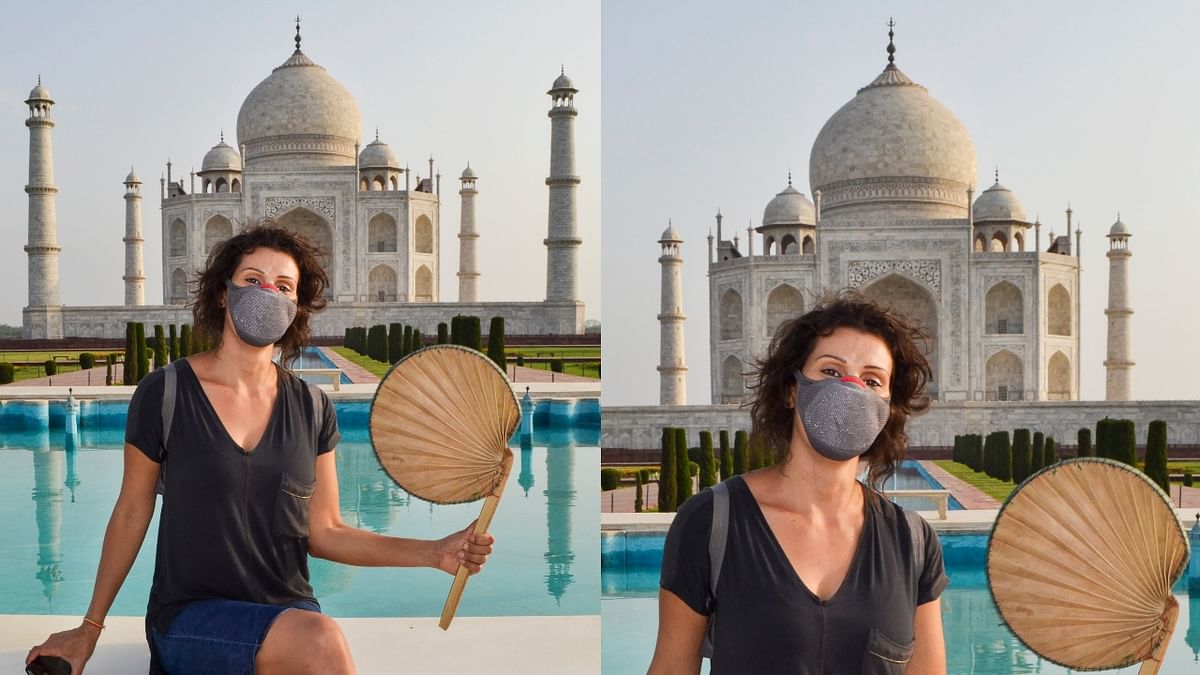 A 40-year-old woman from Brazil was one of the early tourists to step inside the Taj Mahal premises as the monument reopened on Wednesday.