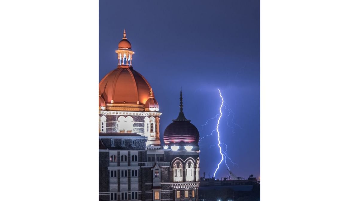 Lightning strikes behind the Taj Hotel in Mumbai.