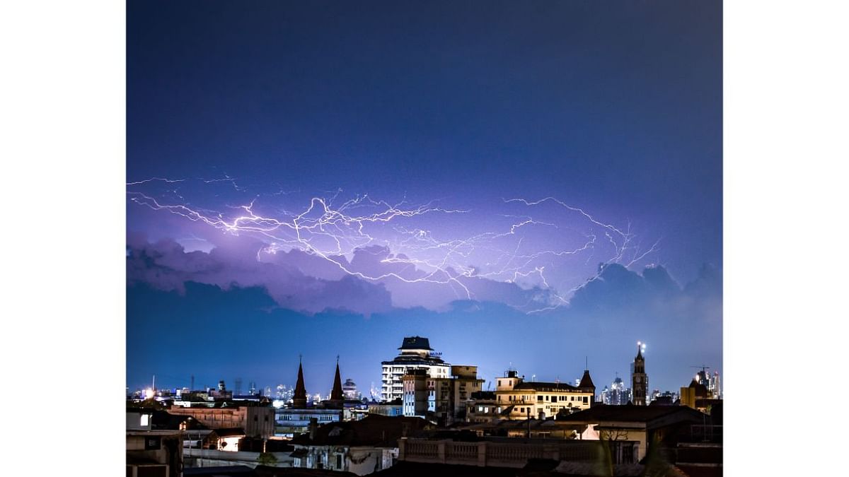 A spidery web of lightning unfurls over Mumbai.