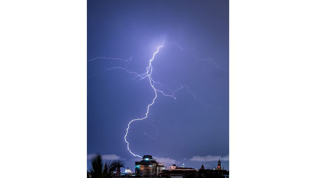 A powerful lightning storm at the beginning of Monsoon 2021 in Mumbai.