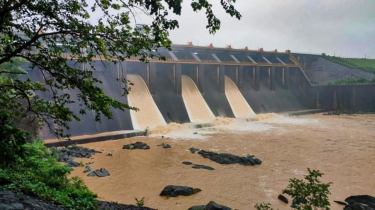 Water released from Maithon Dam of Damodar Vally Corporation after rise in water level due to heavy rainfall, at Maithon. Credit: PTI Photo