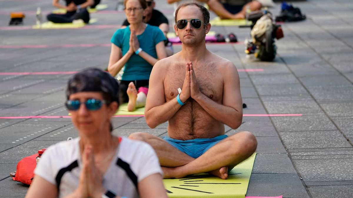 The 7th International Day of Yoga celebrations was organized by the Consulate General of India, New York in partnership with Times Square Alliance. Credit: AFP Photo