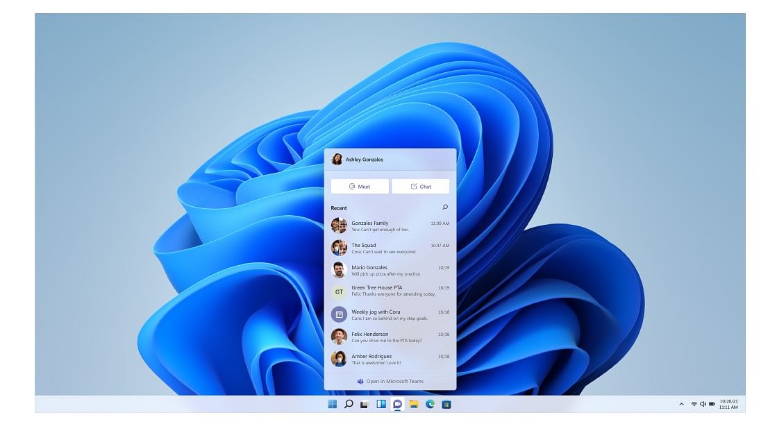 Microsoft Teams' Chat feature comes integrated with Windows 11. Going forward, PC users will be able to message, make voice or video calls and send multimedia content right from the PC to others with an iPhone or Android mobile. Credit: Microsoft