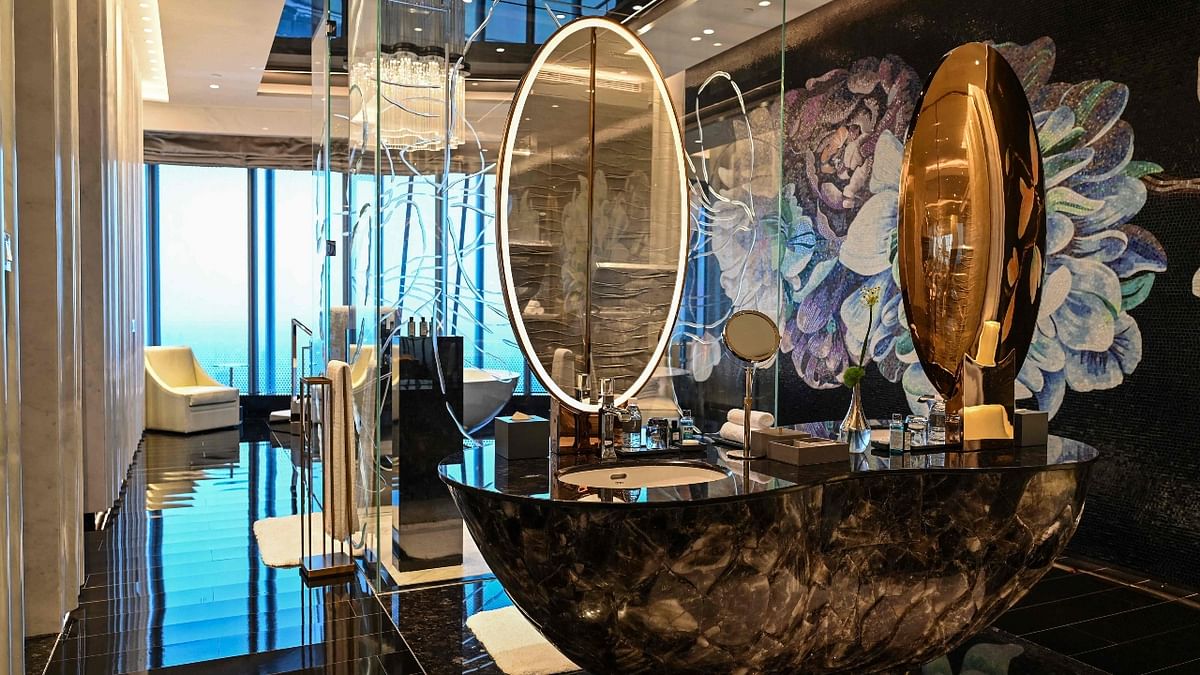 View of a bathroom in a suite room of the J Hotel, the world's highest luxury hotel in Shanghai.