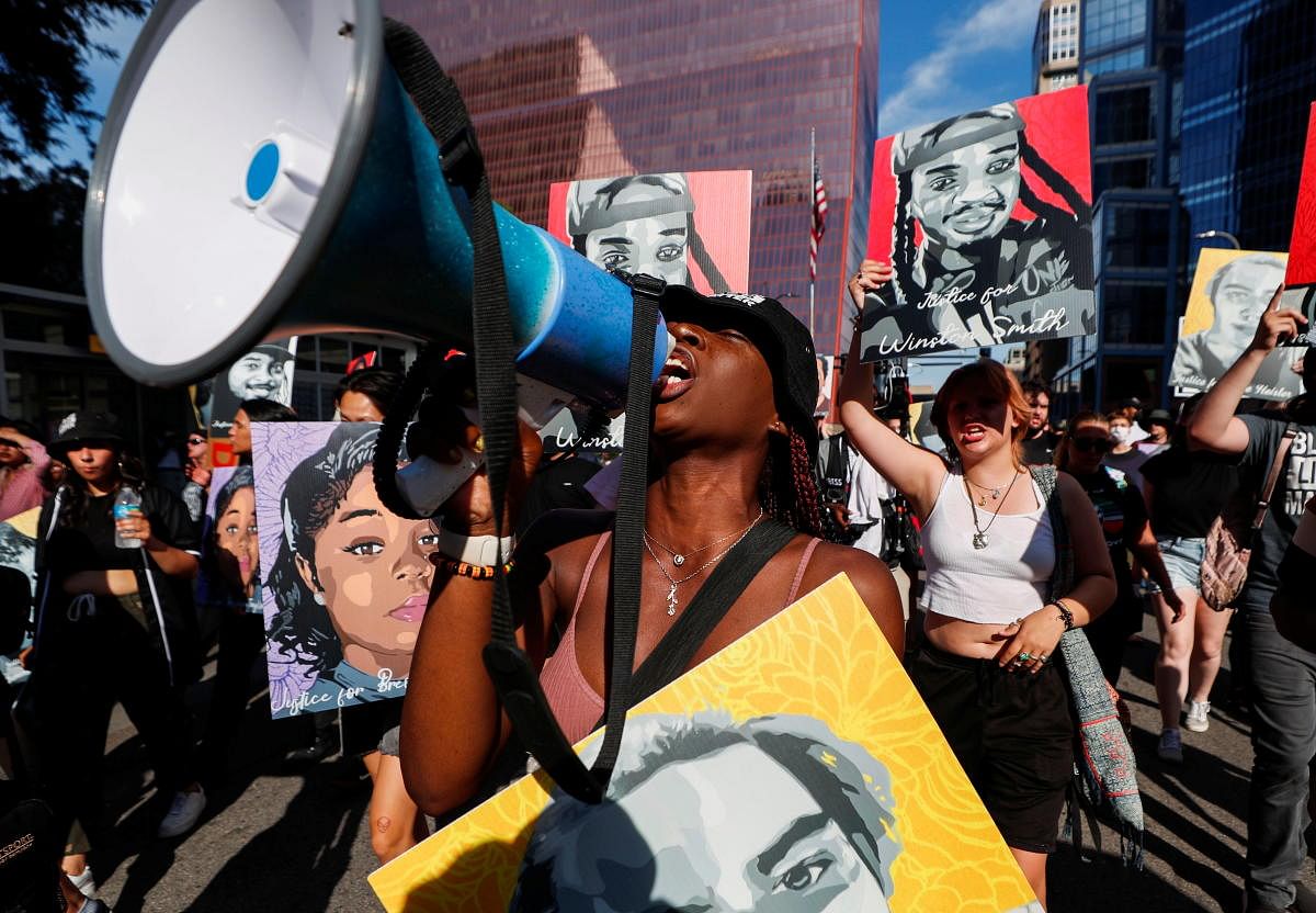 Protesters march during a brief rally after the sentencing of Derek Chauvin, the former Minneapolis policeman found guilty of killing George Floyd, a Black man, in Minneapolis, Minnesota. Credit: Reuters Photo