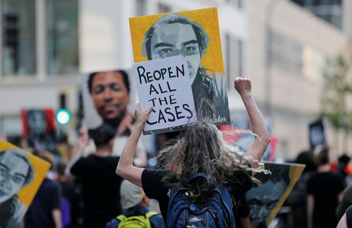 Protesters march during a brief rally after the sentencing of Derek Chauvin, the former Minneapolis policeman found guilty of killing George Floyd, a Black man, in Minneapolis, Minnesota. Credit: Reuters Photo