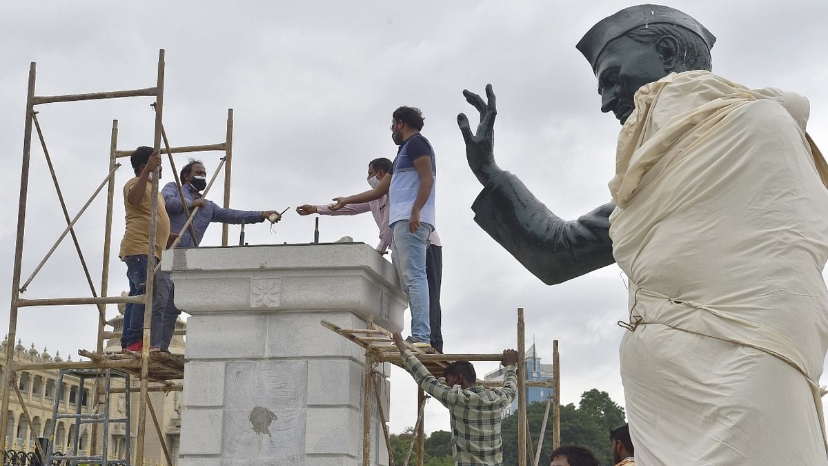 The work for the resurrection of Nehru’s statue at the Vidhana Soudha started on June 26.