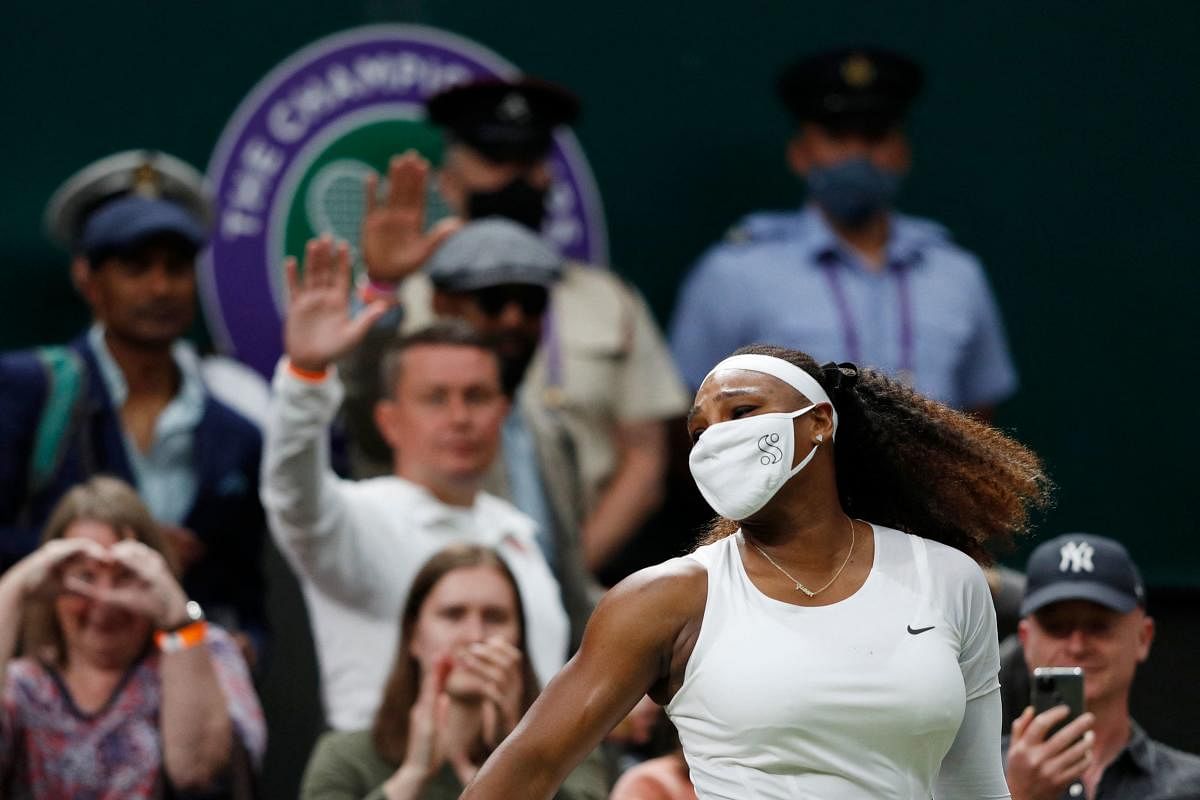 US player Serena Williams leaves the court after withdrawing from her women's singles first-round match against Belarus's Aliaksandra Sasnovich on the second day of the 2021 Wimbledon Championships. Credit: AFP Photo