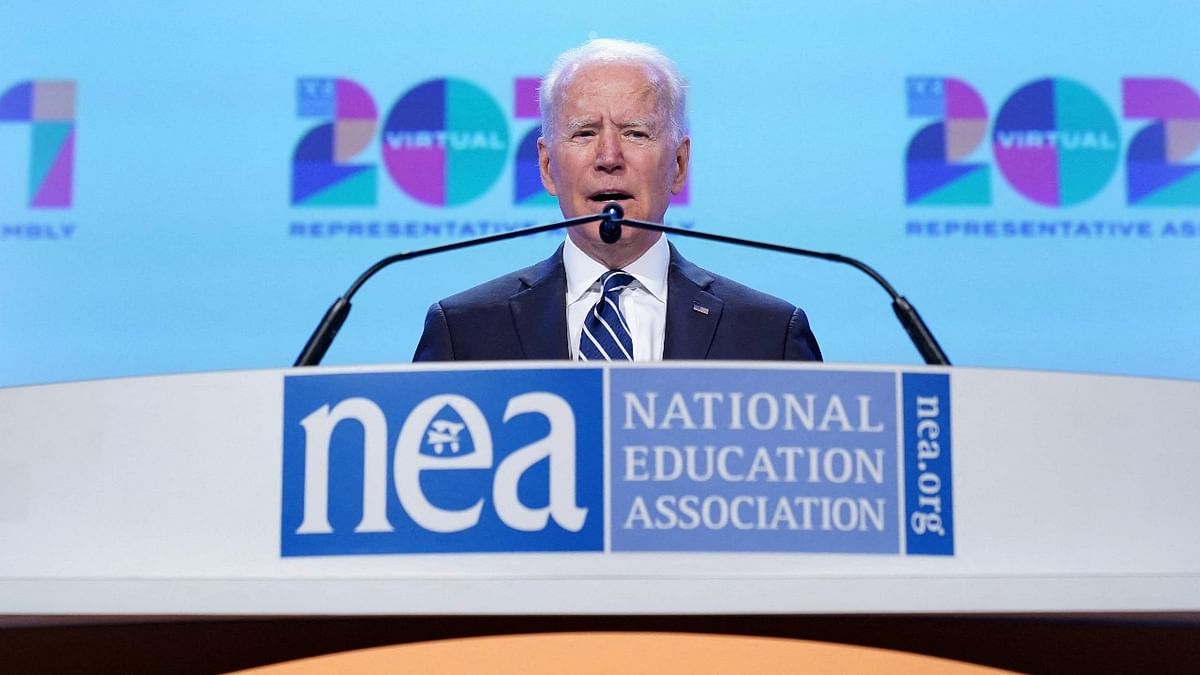 US President Joe Biden addresses the National Education Association's Annual Meeting and Representative Assembly in the Walter E. Washington Convention Center in Washington, DC. Credit: AFP Photo