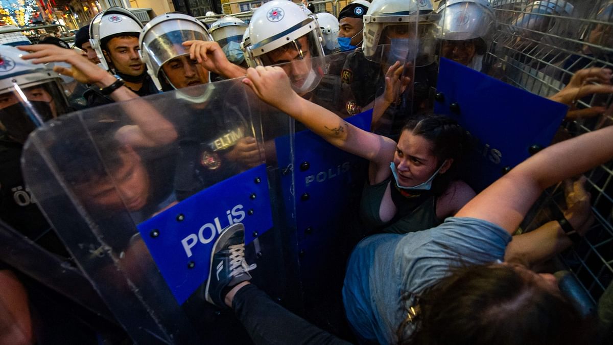 Police dispersed LGBT demonstrators with tear gas and detained dozens, who were later released. Credit: AFP Photo