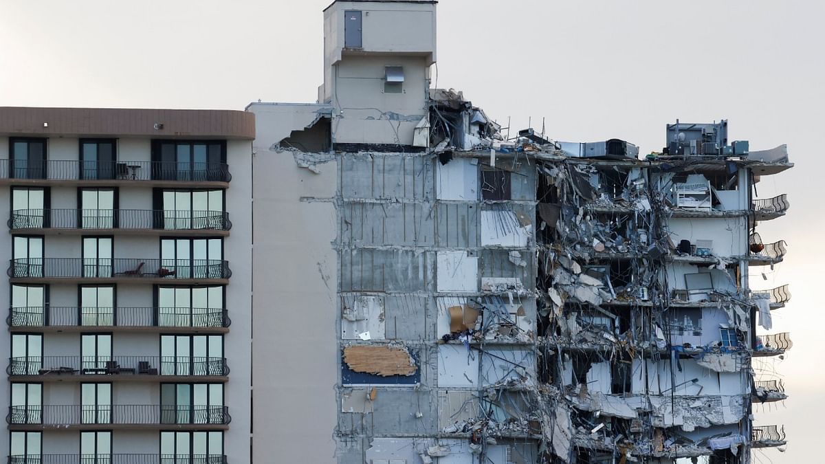 View of the partially collapsed residential building as rescue operations are stopped, in Surfside, Florida. Credit: Reuters Photo