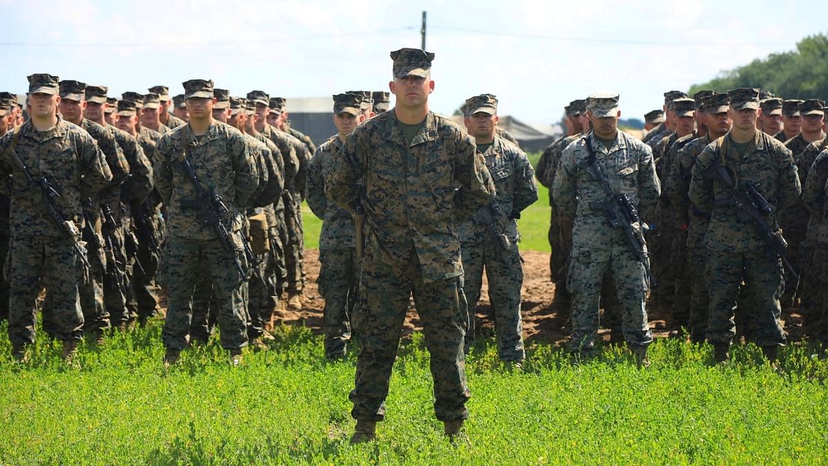 Members of the United States Marine Corps attend the opening ceremony for the Sea Breeze multinational maritime exercise in Kherson Region, Ukraine.