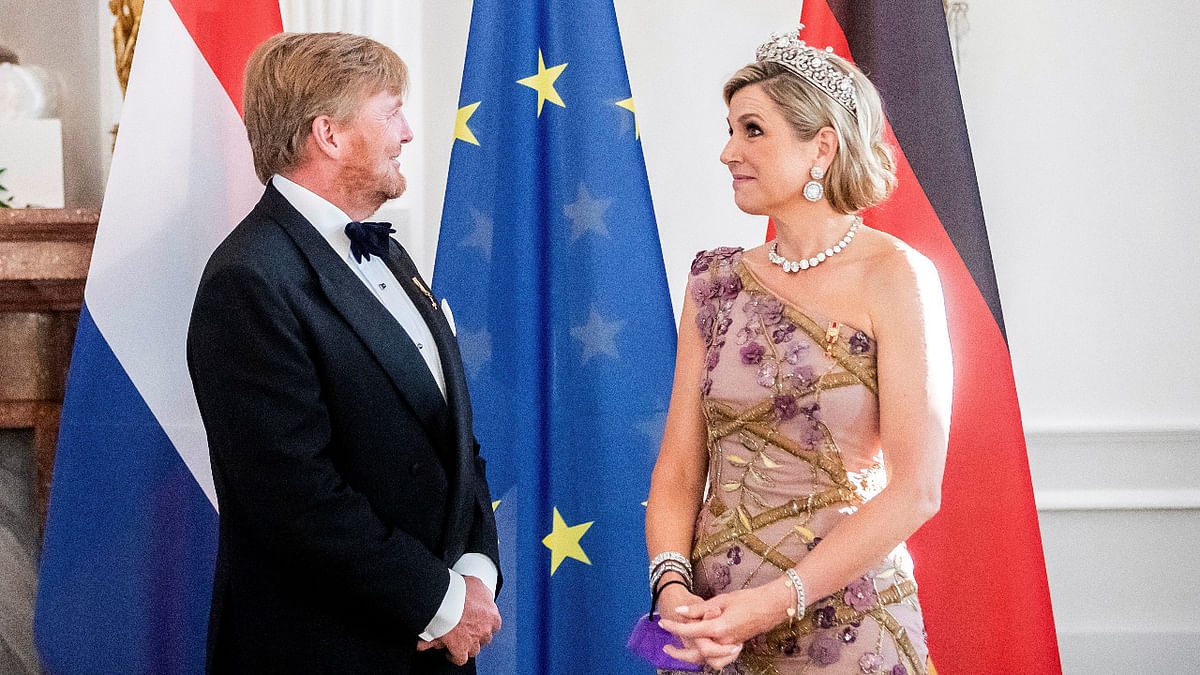 Dutch Queen Maxima and King Willem-Alexander look at each other as they receive guests for a State banquet hosted by the German Federal President and his wife in their honor at Bellevue presidential palace in Berlin. Credit: Reuters Photo