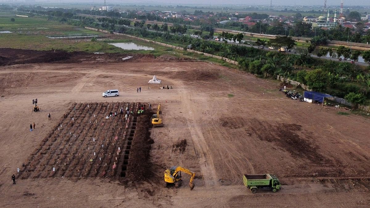According to the department that handles cemeteries, four of the five Jakarta Covid-19 burial grounds are now full. Credit: Reuters Photo