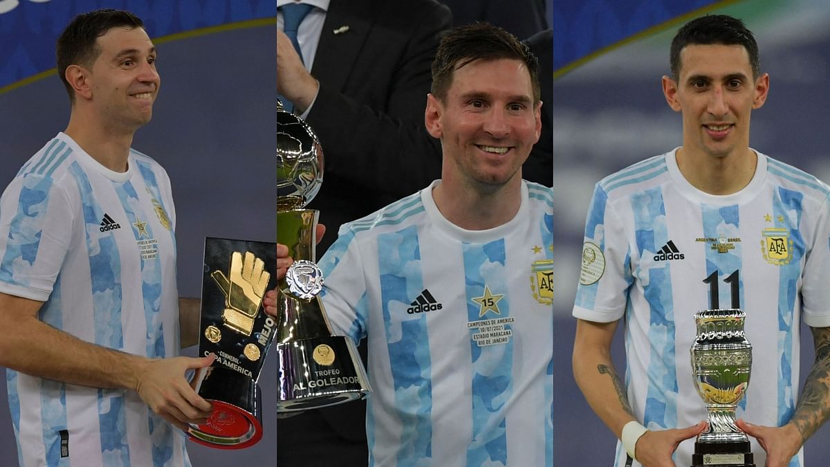 Emiliano Martinez bagged the Golden Glove Award, Messi the Top Scorer Award, and Di Maria the MVP of the Match | Credit: AFP Photos