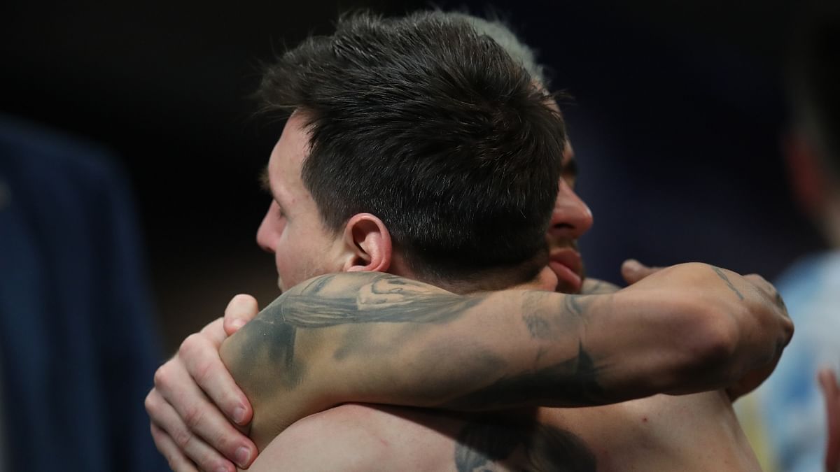 Photos of Lionel Messi consoling Neymar with a hug has gone viral online. Credit: Reuters Photo