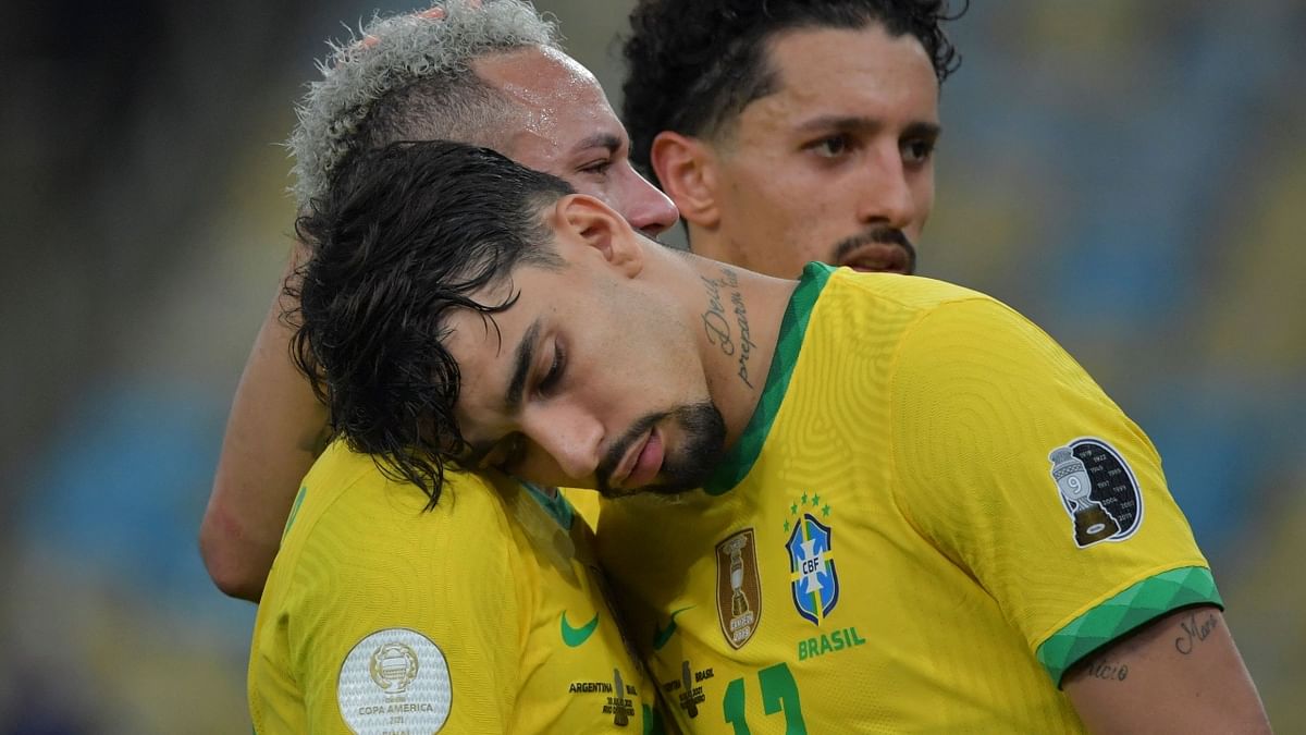 Pictures of Neymar consoled by several of his teammates are doing the rounds on the internet. Credit: AFP Photo