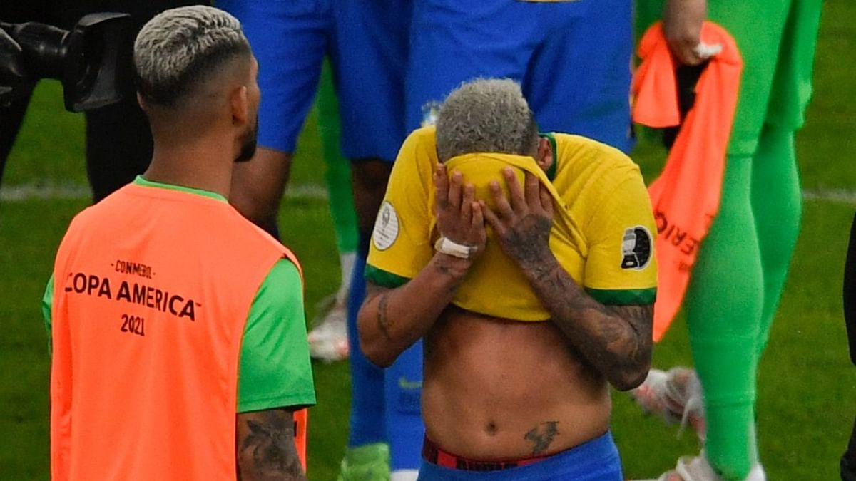 Neymar reacts after losing the Copa America 2021 final. Credit: AFP Photo