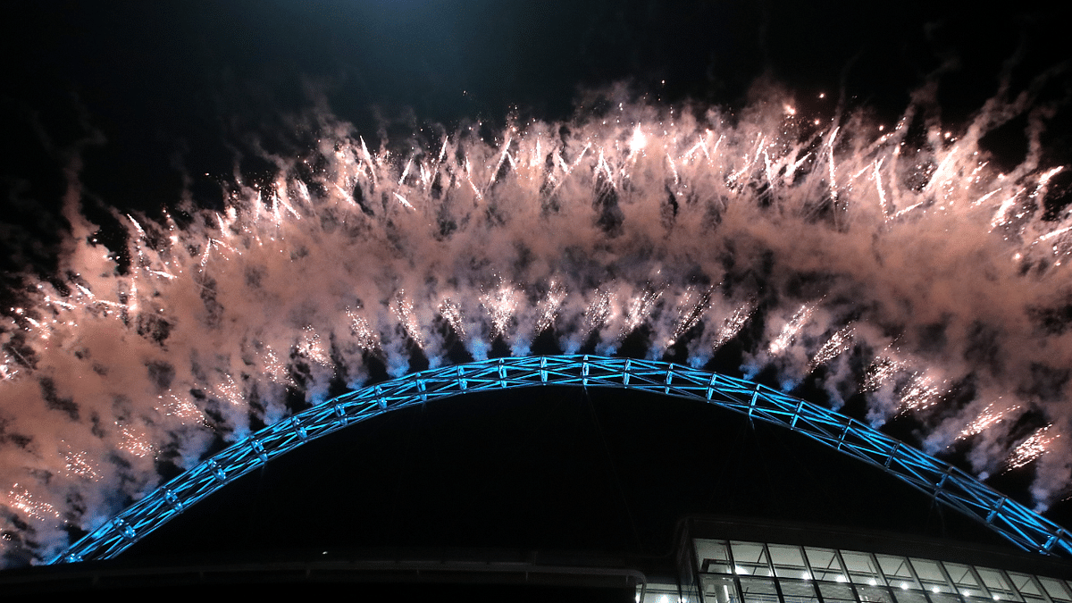 Fireworks are seen at Wembley Stadium after Italy wins the Euro 2020. Credit: Reuters Photo