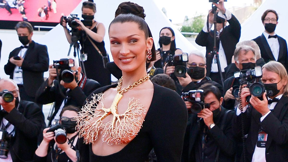 Bella Hadid poses for the cameras at the Cannes red carpet. Credit: Reuters Photo
