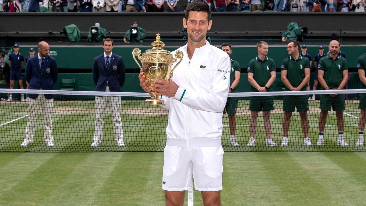 Novak Djokovic won the Wimbledon men’s singles championship on July 11, defeating Matteo Berrettini of Italy. Credit: Reuters Photo
