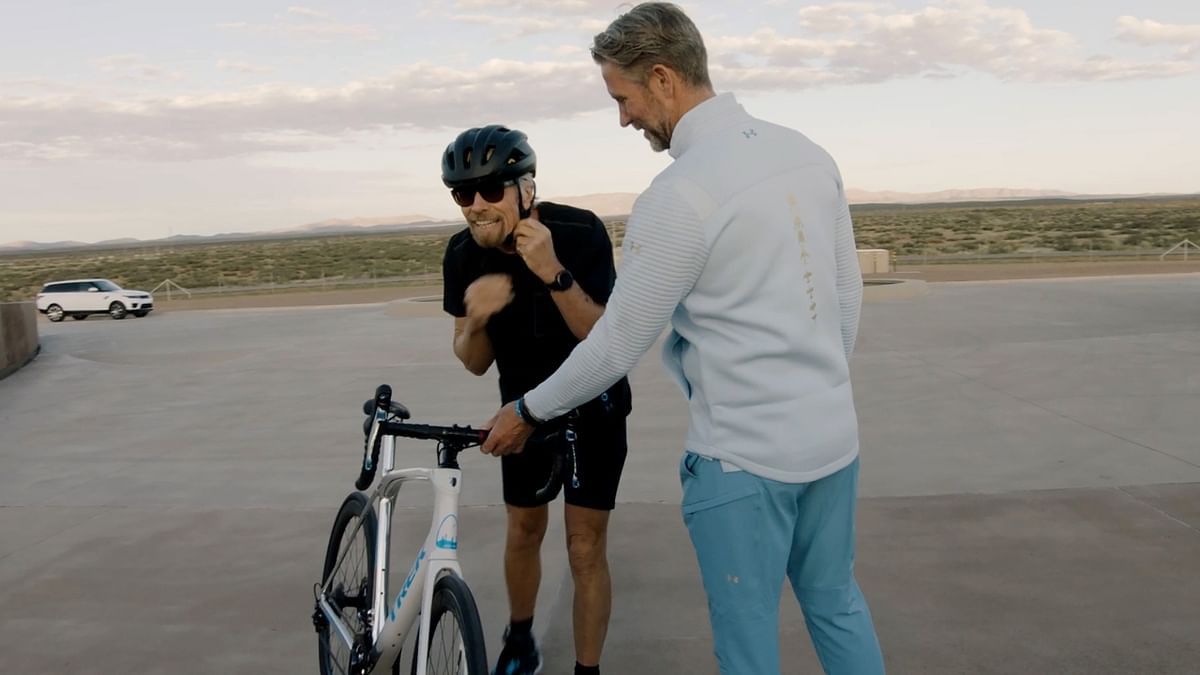Pictures showed the 70-year-old riding a bicycle at Spaceport America, built in large part at his initiative, in the US state of New Mexico.