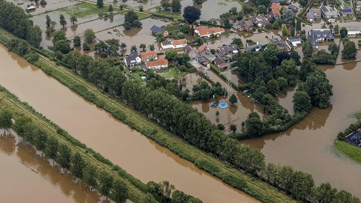 The flooded area around the Meuse after a levee of the Juliana Canal broke in Brommelen. Credit: AFP Photo