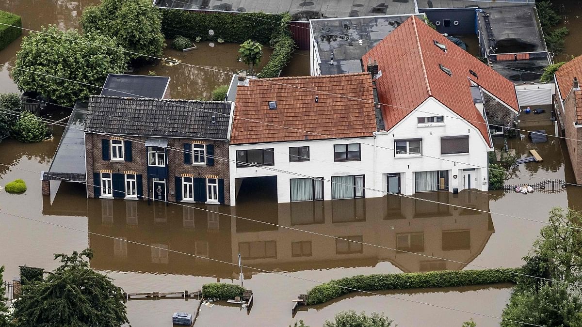 An aerial photo shows the flooded area around the Meuse in Valkenburg. Credit: AFP Photo