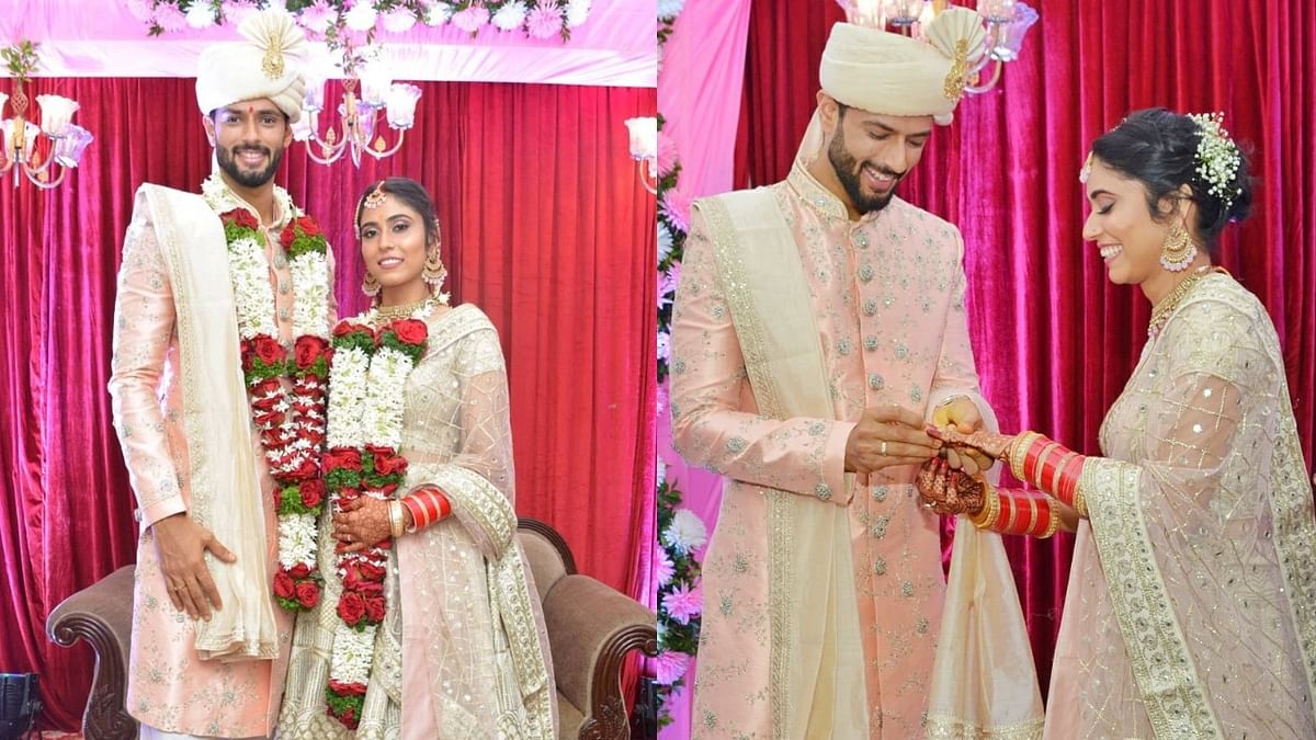 Cricketer Shivam Dubey who plays for Rajasthan Royals in Indian Premiere League (IPL) married his longtime girlfriend Anjum Khan in a private wedding ceremony in Mumbai on July 16, 2021. Credit: Instagram/dubeshivam