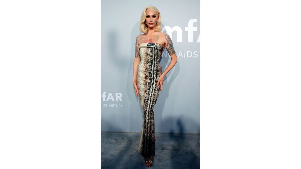 Miss Fame wore Jean Paul Gaultier Couture on the amfAR Gala 2021 red carpet. Credit: Reuters Photo