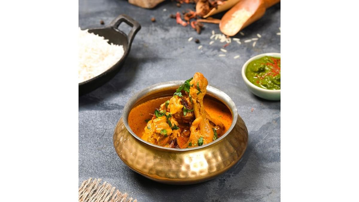 Hyderabadi Dum ka Murgh - Traditional dish from Hyderabad, the land of nizams. Chicken is marinated in spiced yogurt, tomatoes and onion gravy and cooked [dum] under and over hot charcoal. Credit: Special Arrangement