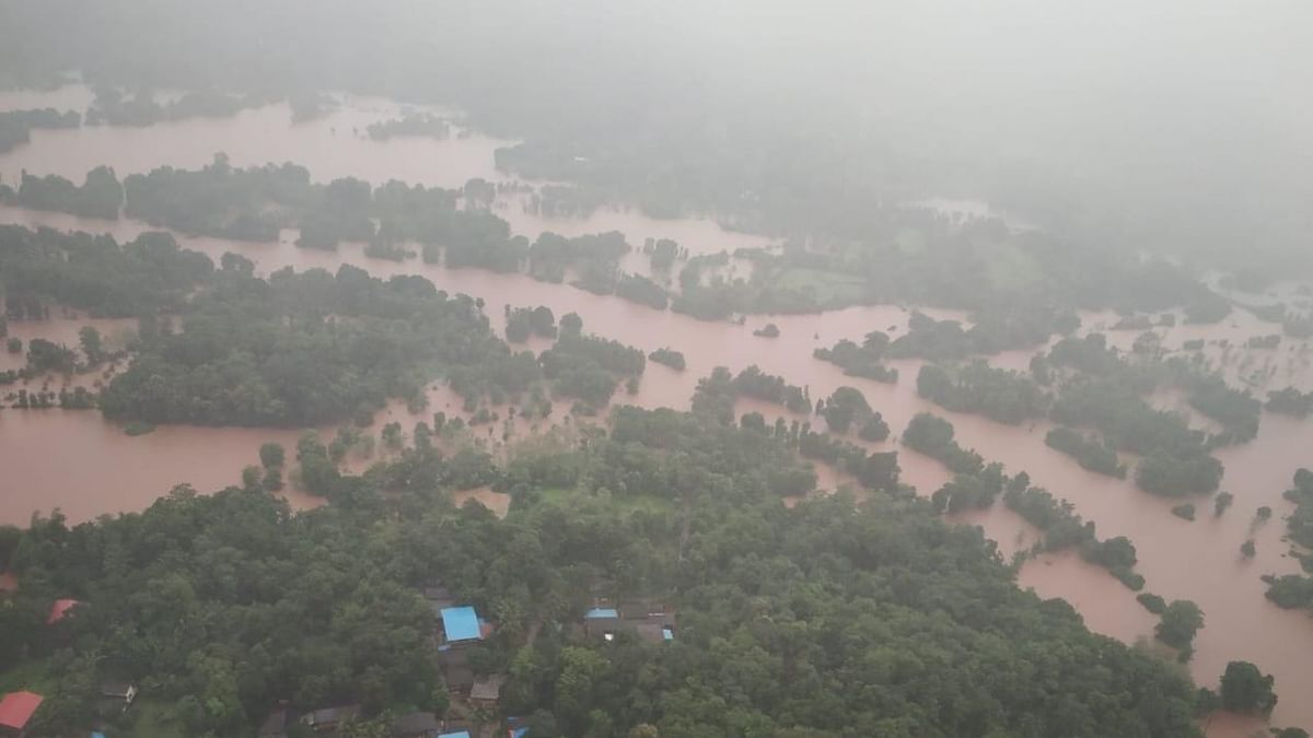Major rivers in Ratnagiri district, including Jagbudi, Vashishti, Kodavali, Shastri, Bav have been flowing above the danger level following heavy rains. Credit: IAF