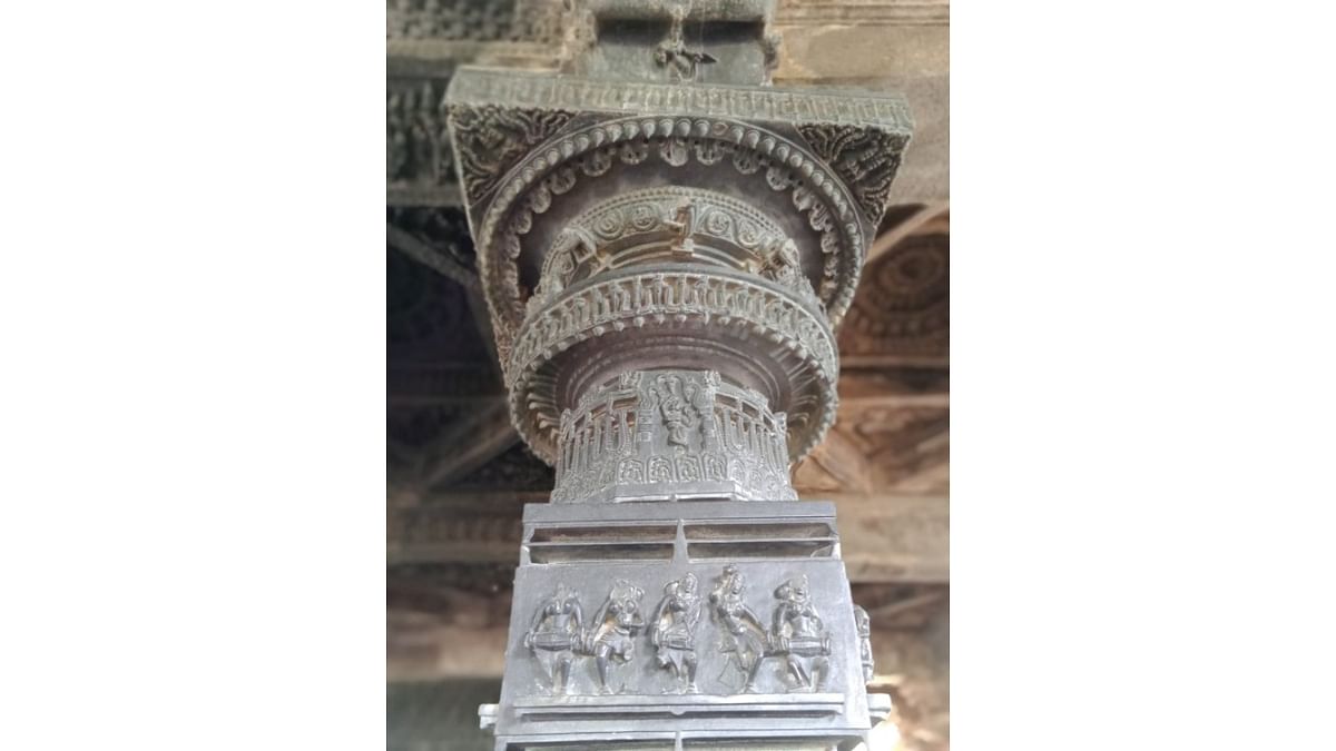 The temple is named after its architect, Ramappa. Seen in the picture are some of the intricate carvings on one of the temple's pillars. Credit: DH Photo/Prasad Nichenametla