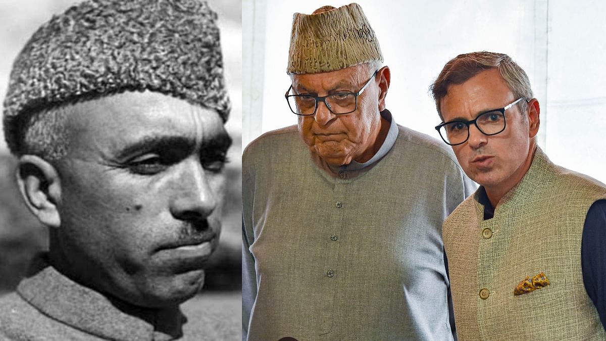 Three generations of the Abdullah’s family has held the CM position in Jammu and Kashmir; Sheikh Abdullah, his son Farooq Abdullah and his son Omar Abdullah. Credit: Twitter/@FeatOfStrength & PTI
