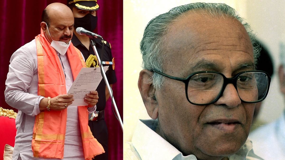 The appointment of Basavaraj Bommai as the new Karnataka Chief Minister, makes him join the club where a CM’s son went on to become a chief minister himself. Basavaraj's father, SR Bommai was also CM of the state for a brief period in the late 80s in the Janata Dal government. Credit: PTI & DH Photo