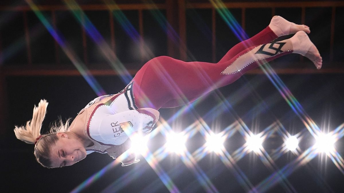 Elisabeth Seitz competes in the artistic gymnastics vault event of the women's qualification. Credit: AFP Photo