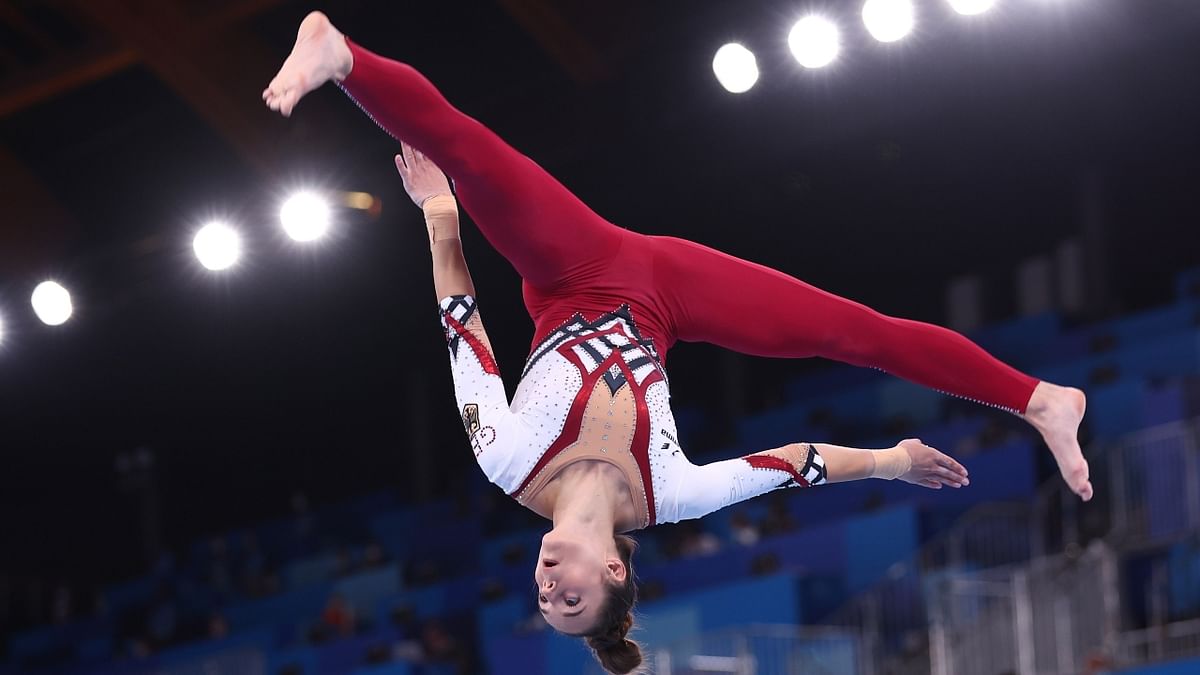 Pauline Schaefer in action on the balance beam. Credit: Reuters Photo