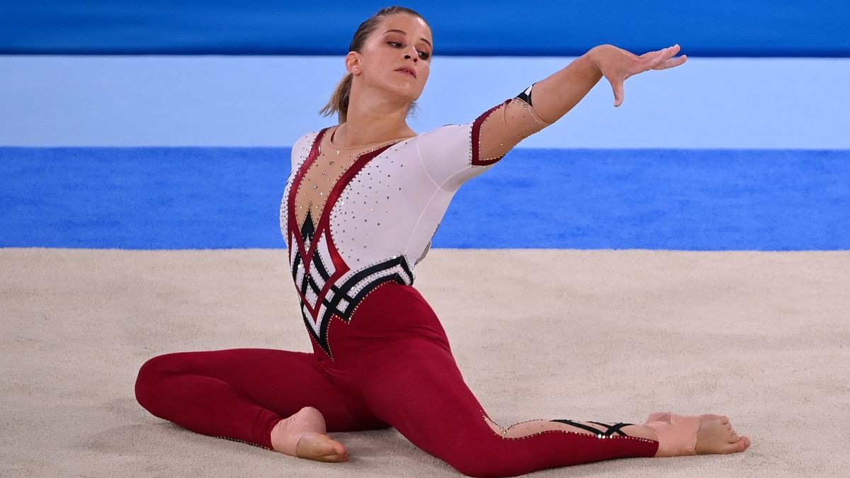 Elisabeth Seitz in action during the floor exercise. Credit: Reuters Photo