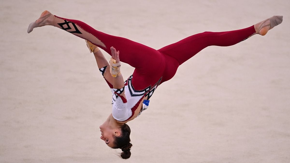 Pauline Schaefer of Germany in action during the floor exercise. Credit: Reuters Photo