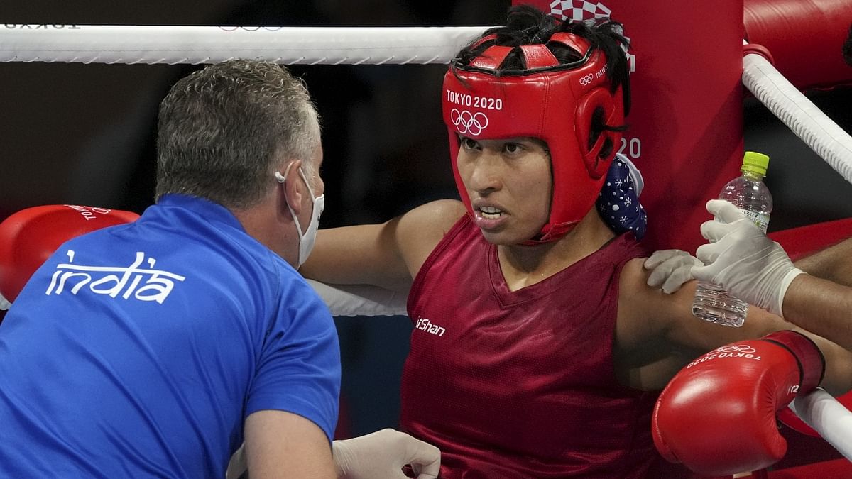 Lovlina Borgohain before her bout against Chen Nien-Chin. Credit: PTI Photo