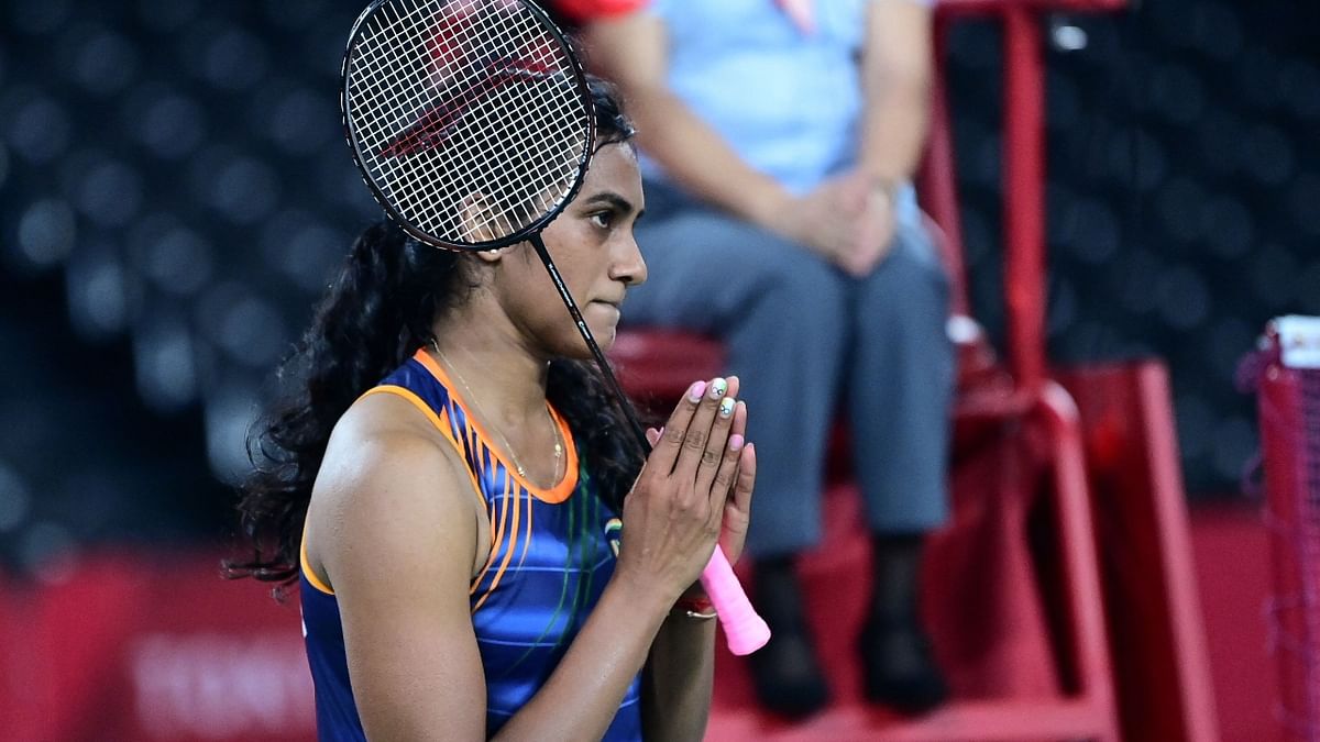 PV Sindhu after registering her win against Akane Yamaguchi. Credit: AFP Photo