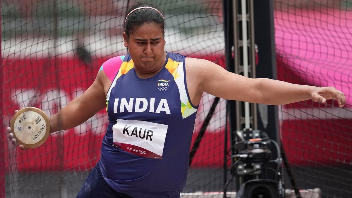 Kamalpreet produced her best throw of 64 metres in the qualification round making her the first Indian woman to touch the 64-metre mark at the Olympics. Credit: AP Photo